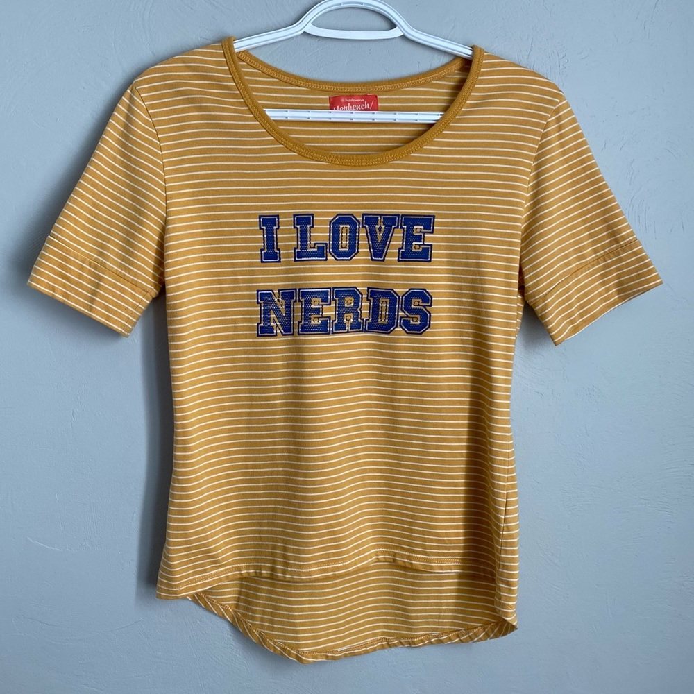 HERBENCH Yellow Printed Tee Stripes I LOVE NERDS Shortsleeves